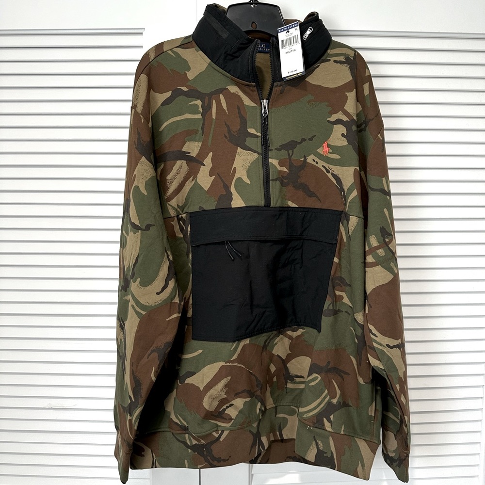 Polo cotton army fatigue sweatshirt with thin hood in zip color